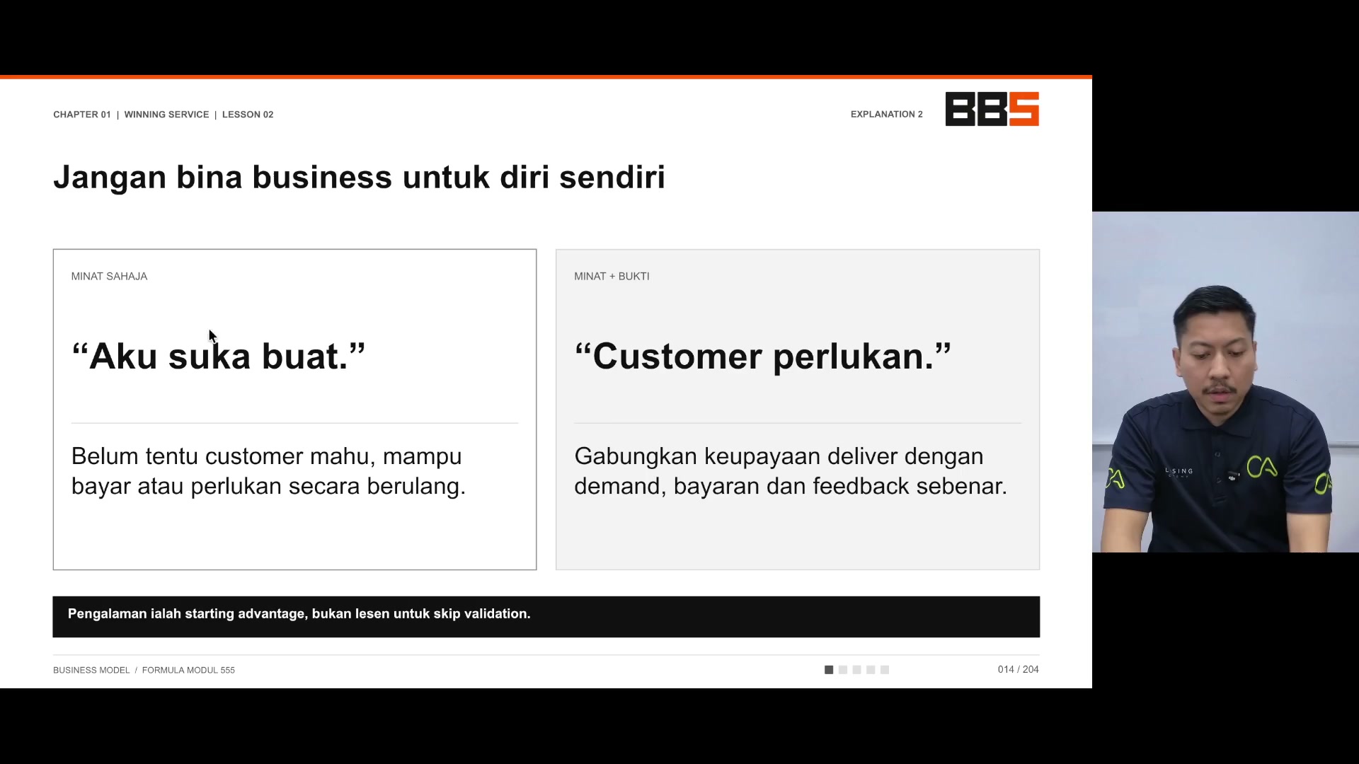 01:03 — Perbandingan asal menekankan keperluan pelanggan dan bukti.